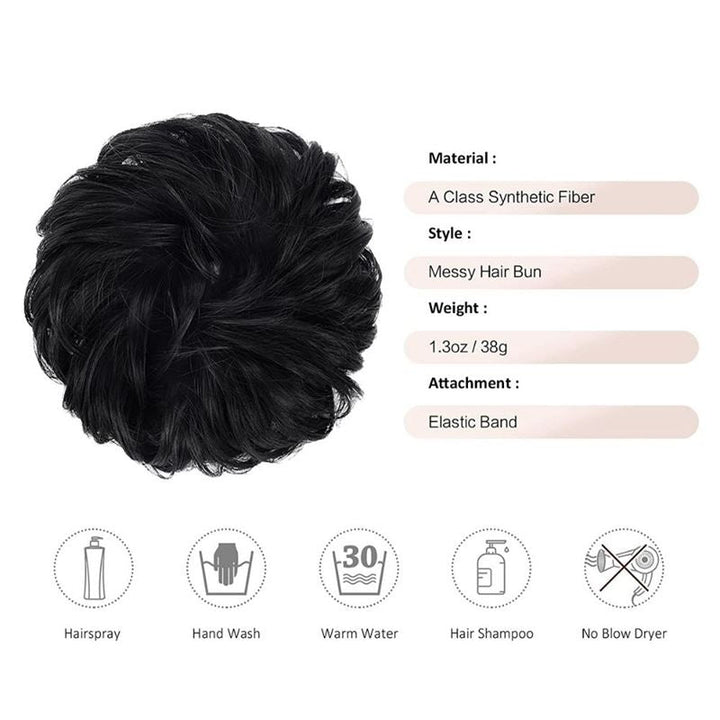 Messy Bun Hair elastic with curly artificial hair - 1# Jet Black - Hair Accessories | Fashiongirl