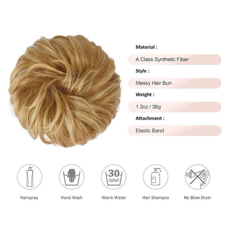 Messy Bun Hair elastic with curly artificial hair - 27H613 Strawberry Blonde & Bleach Blonde - Hair Accessories | Fashiongirl