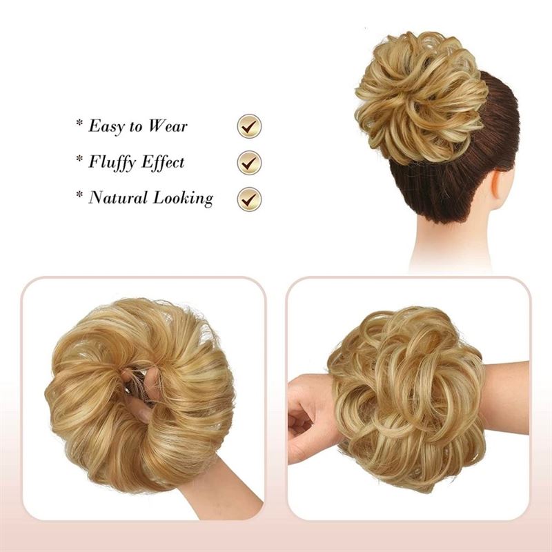Messy Bun Hair elastic with curly artificial hair - 27H613 Strawberry Blonde & Bleach Blonde - Hair Accessories | Fashiongirl