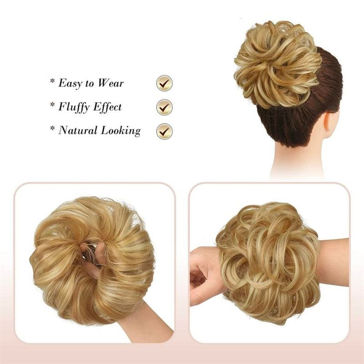 Messy Bun Hair elastic with curly artificial hair - 27H613 Strawberry Blonde & Bleach Blonde - Hair Accessories | Fashiongirl