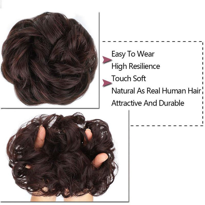 Messy Bun Hair elastic with curly artificial hair - #33 Dark brown with red tint - Hair Accessories | Fashiongirl