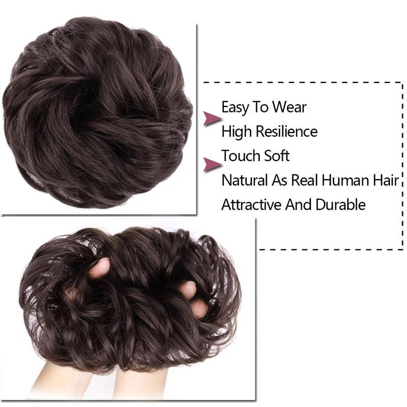 Messy Bun Hair elastic with curly artificial hair - #6 Brown - Hair Accessories | Fashiongirl