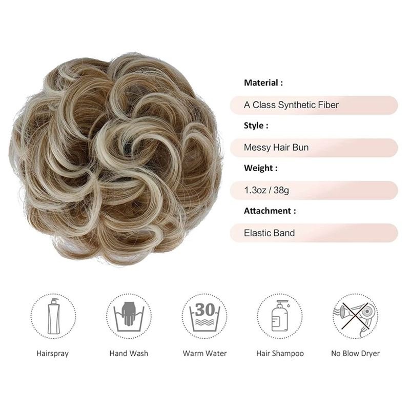 Messy Bun Hair elastic with curly artificial hair - 6AT88 Strawberry Blonde & Platinum Blonde - Hair Accessories | Fashiongirl