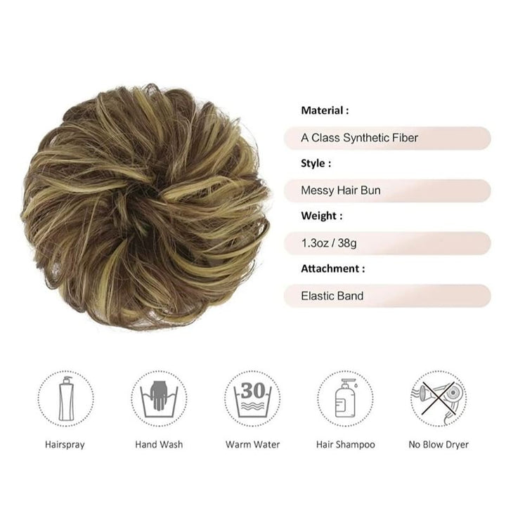 Messy Bun Hair Elastic with Curly Artificial Hair - 9H19 Blonde & Medium Brown - Hair Accessories | Fashiongirl