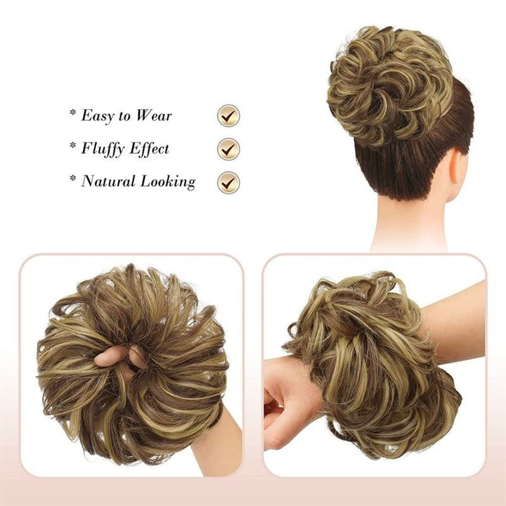 Messy Bun Hair Elastic with Curly Artificial Hair - 9H19 Blonde & Medium Brown - Hair Accessories | Fashiongirl