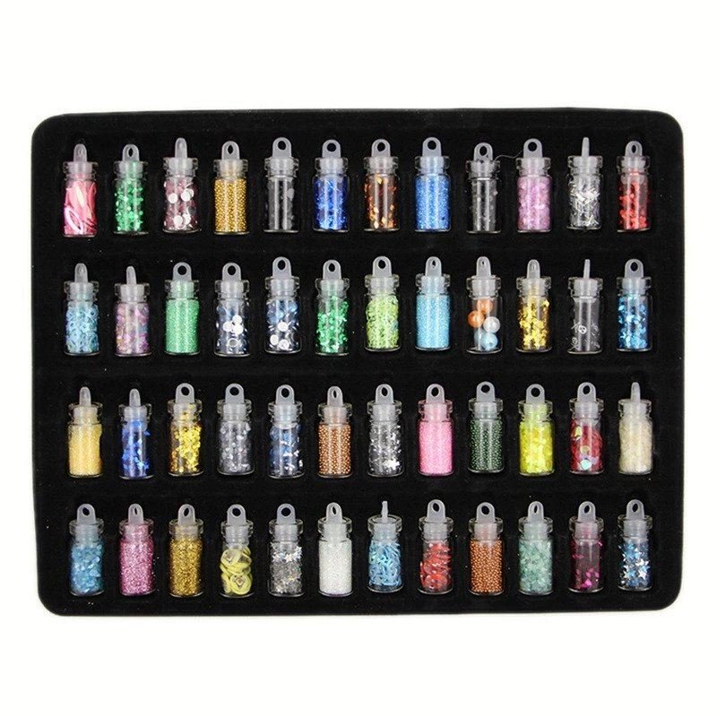 Nail Decoration / Nail Decoration Kit for manicure with pearls, sequins, glitter & diamonds - 48 bottles - | Fashiongirl