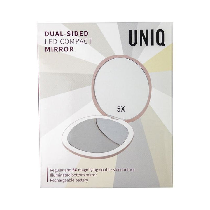 UNIQ Compact Double - sided Travel Mirror with LED (5x magnification) - Rose - | Fashiongirl