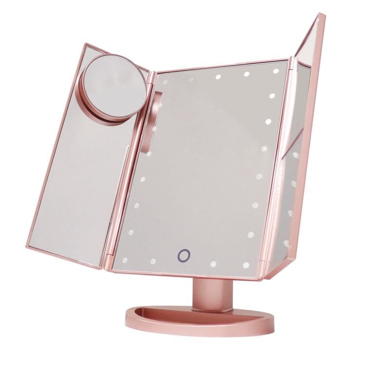 UNIQ Hollywood Makeup Mirror Trifold mirror with LED light, RoseGold - | Fashiongirl