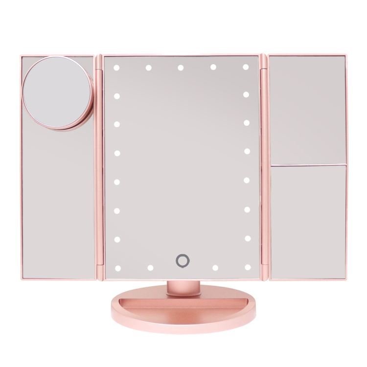UNIQ Hollywood Makeup Mirror Trifold mirror with LED light, RoseGold - | Fashiongirl