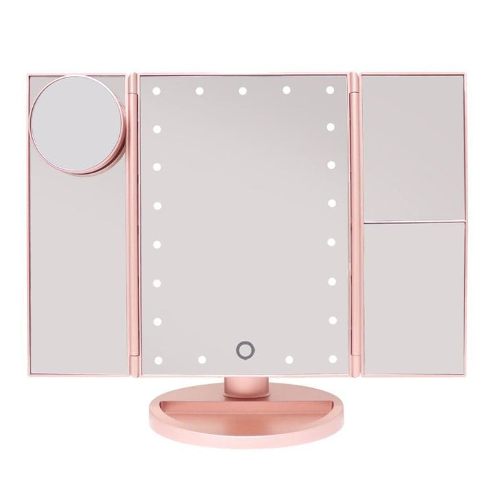 UNIQ Hollywood Makeup Mirror Trifold mirror with LED light, RoseGold - | Fashiongirl