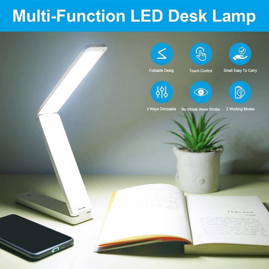 Battery powered LED lamp light - Foldable desk lamp - White - Fashiongirl