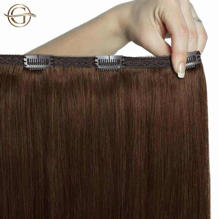 Clip on hair extensions #12 Light brown - 7 sets - 50 cm | Gold24 - Fashiongirl