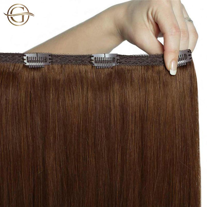 Clip on hair extensions #6 Light brown - 7 sets - 60 cm | Gold24 - Fashiongirl