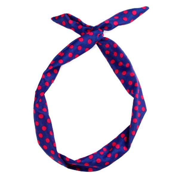 Flexi Hairband with steel wire - Blue with pink polka dots - Hair Accessories | Fashiongirl