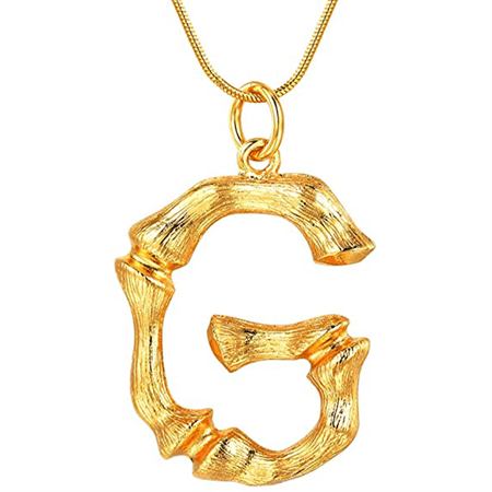 Gold Bamboo Alphabet / Letter Necklace - G - Fashiongirl