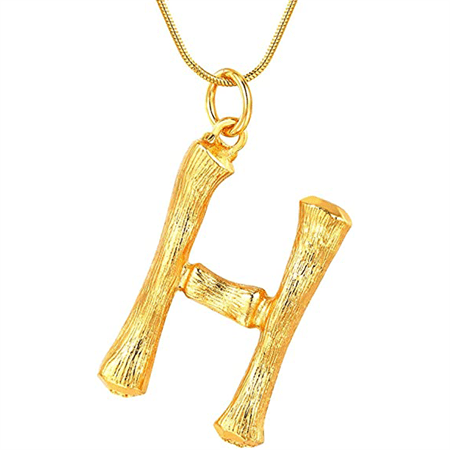 Gold Bamboo Alphabet / Letter Necklace - H - Fashiongirl