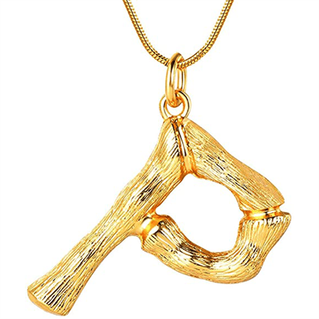 Gold Bamboo Alphabet / Letter Necklace - P - Fashiongirl