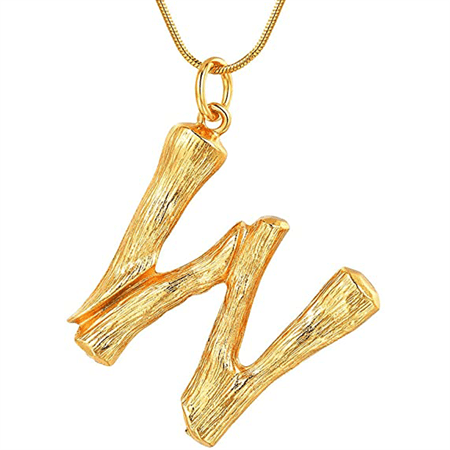 Gold Bamboo Alphabet / Letter Necklace - W - Fashiongirl