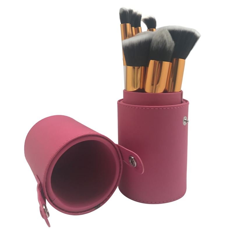 Makeup Brushes 10 pieces in leather case - Red - Fashiongirl