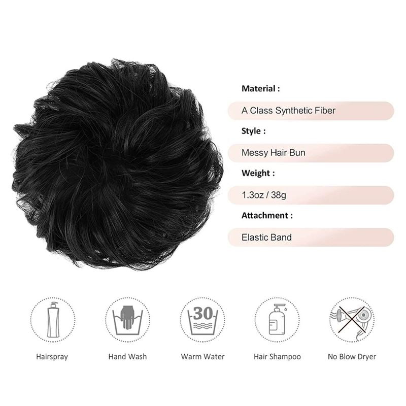 Messy Bun Hair Elastic with Curly Artificial Hair - #2 Natural Black - Hair Accessories | Fashiongirl