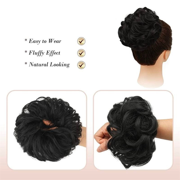 Messy Bun Hair Elastic with Curly Artificial Hair - #2 Natural Black - Hair Accessories | Fashiongirl