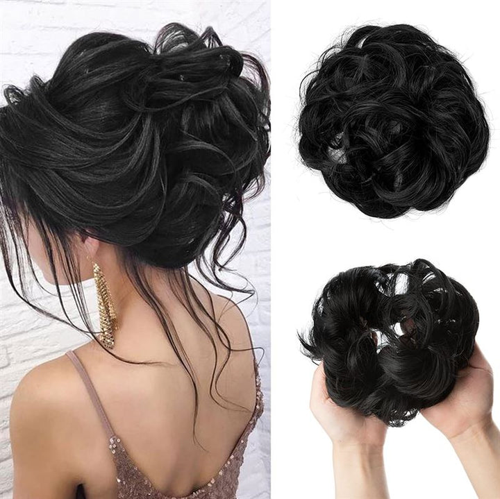 Messy Curly Hair for bun #1B - Jet Black - Fashiongirl