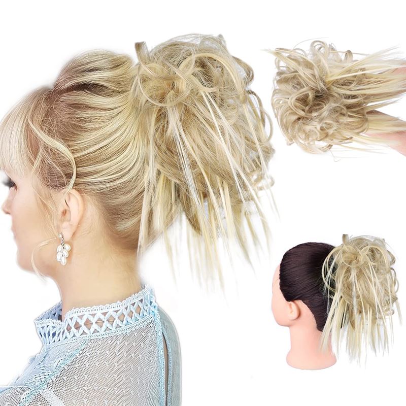 Messy Curly Hair for bun #27B/613 - Ash Blonde - Fashiongirl