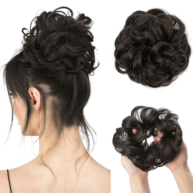 Messy Curly Hair for bun #4 - Black Brown - Fashiongirl