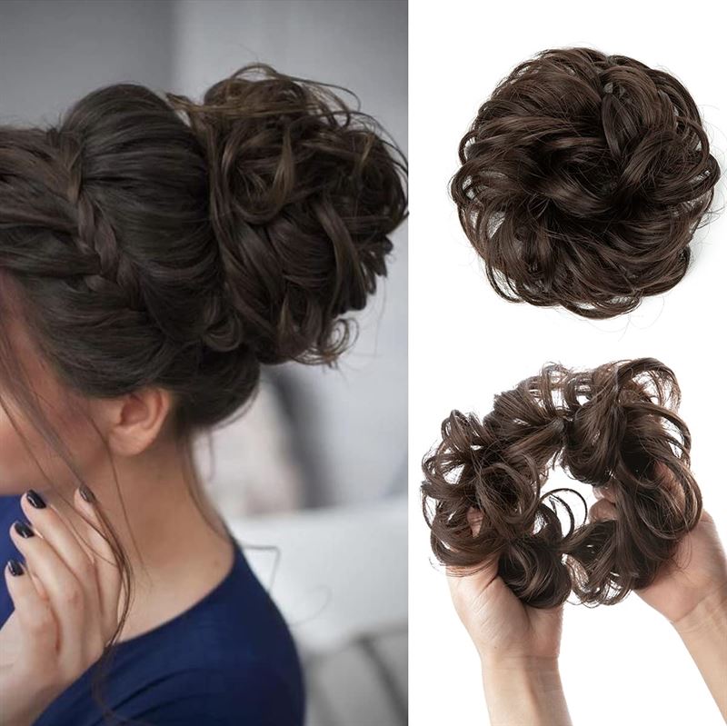 Messy Curly Hair for bun #6 - Dark Brown - Fashiongirl