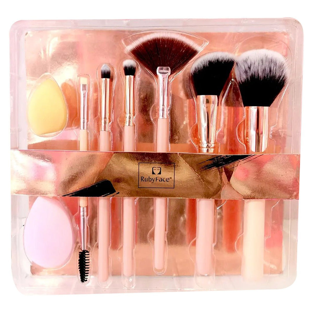 RubyFace Essential Makeup Brush Set - 7 brushes and 2 sponges - Fashiongirl