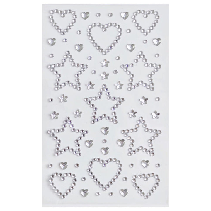 SOHO Hearts &amp; Stars Self Adhesive Facial Rhinestones for face, makeup, nails, body, crafts - Silver - Fashiongirl