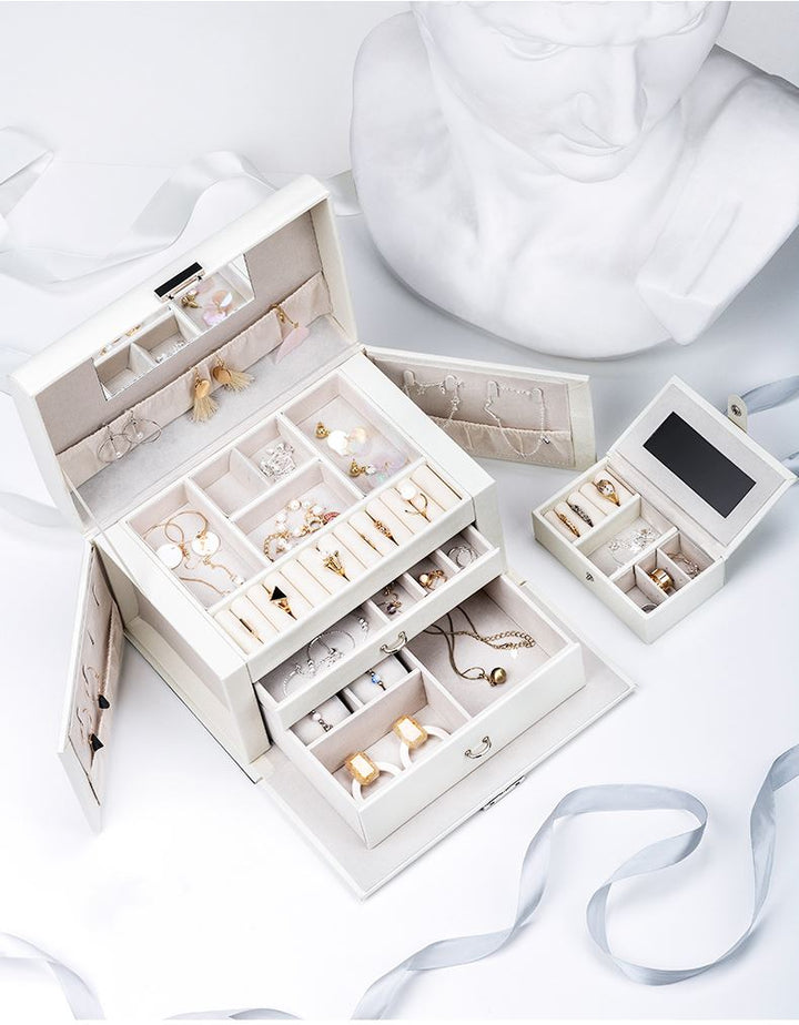 UNIQ XL Leather jewellery box with 20 compartments - White - Jewelry Box